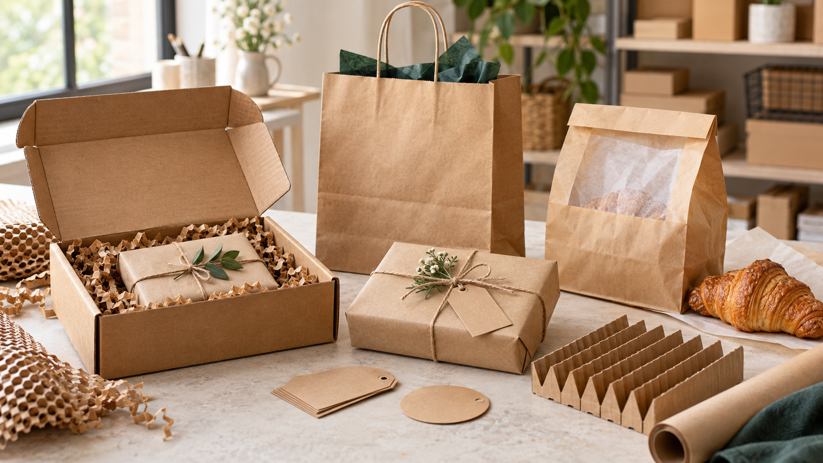 Kraft paper used for ecommerce boxes, shopping bags, food packaging, wrapping and protective inserts
